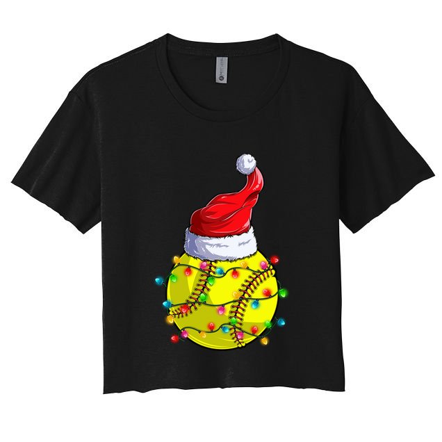 Softball Christmas Santa Hat Funny Softball Xmas Holiday Gift Crop Top