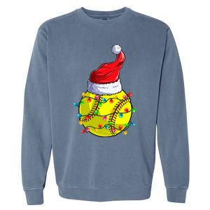 Softball Christmas Santa Hat Funny Softball Xmas Holiday Gift Garment-Dyed Sweatshirt