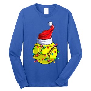 Softball Christmas Santa Hat Funny Softball Xmas Holiday Gift Long Sleeve Shirt