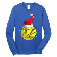 Softball Christmas Santa Hat Funny Softball Xmas Holiday Gift Long Sleeve Shirt