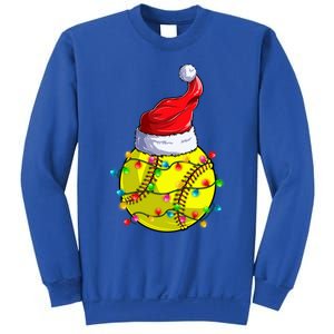 Softball Christmas Santa Hat Funny Softball Xmas Holiday Gift Sweatshirt