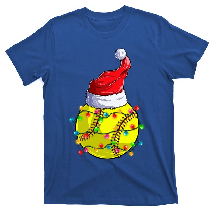 Softball Christmas Santa Hat Funny Softball Xmas Holiday Gift T-Shirt