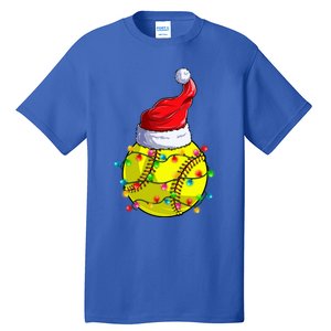 Softball Christmas Santa Hat Funny Softball Xmas Holiday Gift Tall T-Shirt