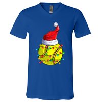 Softball Christmas Santa Hat Funny Softball Xmas Holiday Gift V-Neck T-Shirt