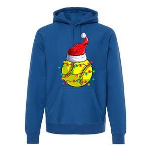 Softball Christmas Santa Hat Funny Softball Xmas Holiday Gift Premium Hoodie