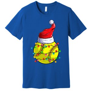 Softball Christmas Santa Hat Funny Softball Xmas Holiday Gift Premium T-Shirt