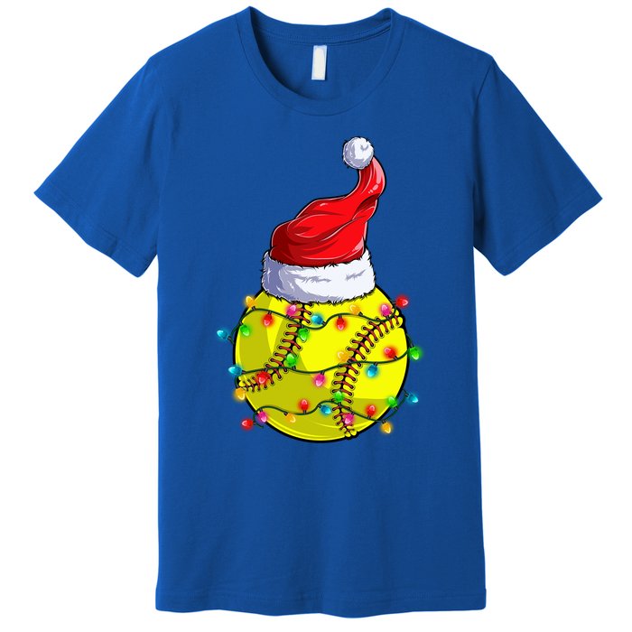 Softball Christmas Santa Hat Funny Softball Xmas Holiday Gift Premium T-Shirt