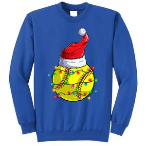 Softball Christmas Santa Hat Funny Softball Xmas Holiday Gift Tall Sweatshirt