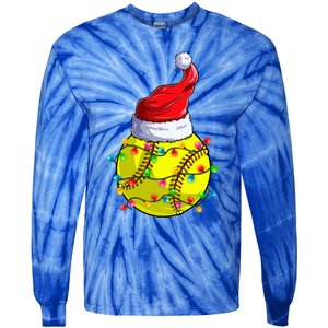 Softball Christmas Santa Hat Funny Softball Xmas Holiday Gift Tie-Dye Long Sleeve Shirt