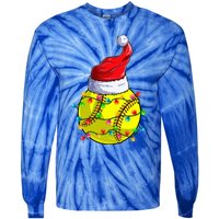 Softball Christmas Santa Hat Funny Softball Xmas Holiday Gift Tie-Dye Long Sleeve Shirt