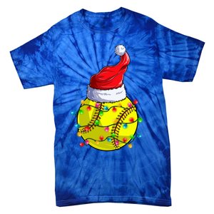 Softball Christmas Santa Hat Funny Softball Xmas Holiday Gift Tie-Dye T-Shirt