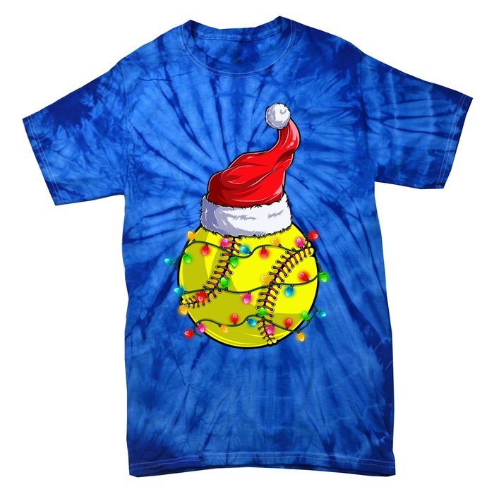 Softball Christmas Santa Hat Funny Softball Xmas Holiday Gift Tie-Dye T-Shirt