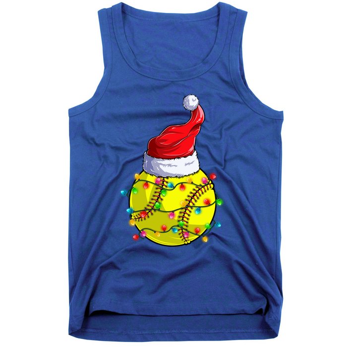 Softball Christmas Santa Hat Funny Softball Xmas Holiday Gift Tank Top