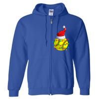 Softball Christmas Santa Hat Funny Softball Xmas Holiday Gift Full Zip Hoodie