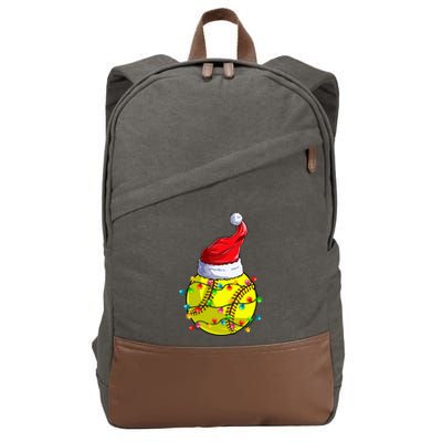 Softball Christmas Santa Hat Funny Softball Xmas Holiday Gift Cotton Canvas Backpack