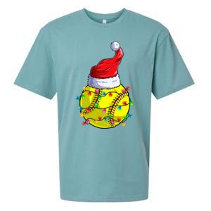 Softball Christmas Santa Hat Funny Softball Xmas Holiday Gift Sueded Cloud Jersey T-Shirt