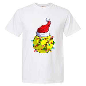 Softball Christmas Santa Hat Funny Softball Xmas Holiday Gift Garment-Dyed Heavyweight T-Shirt