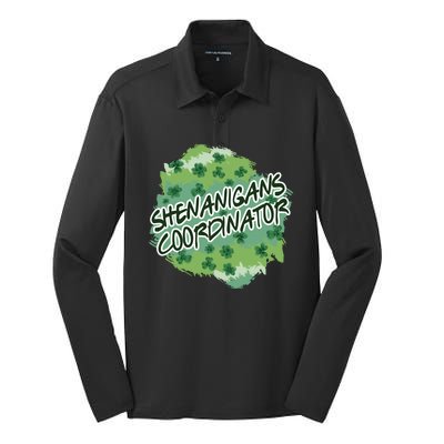 Shenanigans Coordinator St Patricks Day Clovers And Shamrocks Silk Touch Performance Long Sleeve Polo