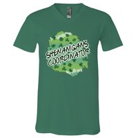 Shenanigans Coordinator St Patricks Day Clovers And Shamrocks V-Neck T-Shirt