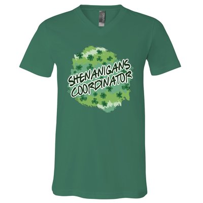 Shenanigans Coordinator St Patricks Day Clovers And Shamrocks V-Neck T-Shirt