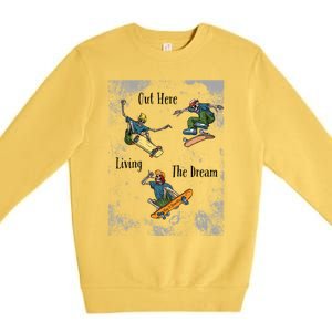 Skateboarding Cartoon Skeleton Grunge Vibe Out Here Living Cute Gift Premium Crewneck Sweatshirt