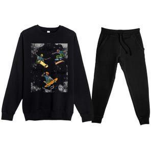 Skateboarding Cartoon Skeleton Grunge Vibe Out Here Living Cute Gift Premium Crewneck Sweatsuit Set