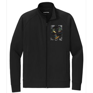 Skateboarding Cartoon Skeleton Grunge Vibe Out Here Living Cute Gift Stretch Full-Zip Cadet Jacket