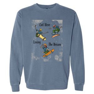 Skateboarding Cartoon Skeleton Grunge Vibe Out Here Living Cute Gift Garment-Dyed Sweatshirt