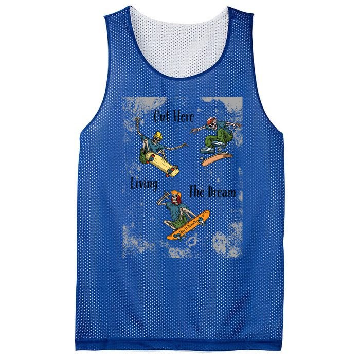 Skateboarding Cartoon Skeleton Grunge Vibe Out Here Living Cute Gift Mesh Reversible Basketball Jersey Tank