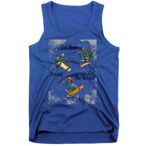 Skateboarding Cartoon Skeleton Grunge Vibe Out Here Living Cute Gift Tank Top