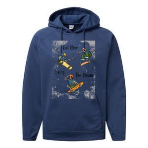 Skateboarding Cartoon Skeleton Grunge Vibe Out Here Living Cute Gift Performance Fleece Hoodie