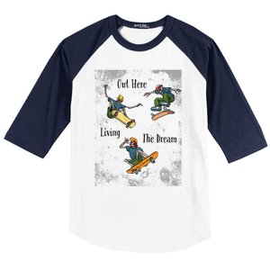 Skateboarding Cartoon Skeleton Grunge Vibe Out Here Living Cute Gift Baseball Sleeve Shirt