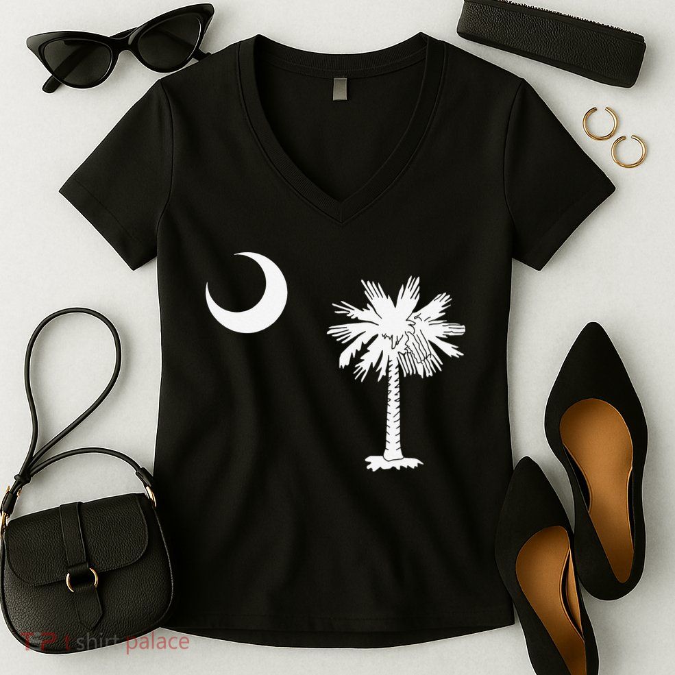 South Carolina State Flag Palmetto Moon SC Pride Women's V-Neck T-Shirt