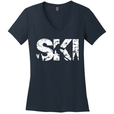 Ski Cool Skiing Style Alpine Skier Gift Women's V-Neck T-Shirt