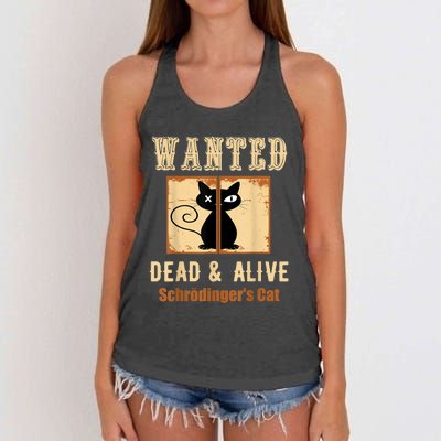 Schroedinger's Cat Science Graphic Wanted Dead & Alive Quote Women's Knotted Racerback Tank