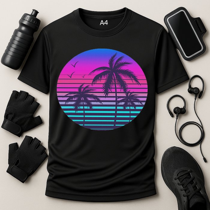 Sunset Cool Summer Vacation Women Beach Palm Tree Cooling Performance Crew T-Shirt
