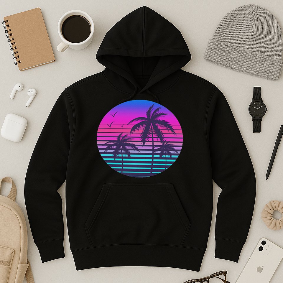 Sunset Cool Summer Vacation Women Beach Palm Tree Hoodie
