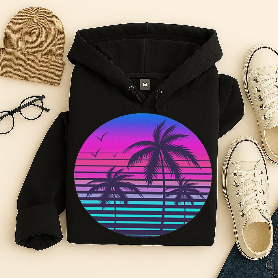 Sunset Cool Summer Vacation Women Beach Palm Tree Hoodie