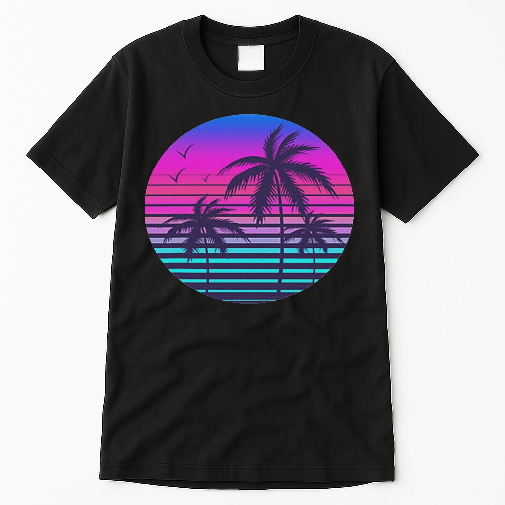 Sunset Cool Summer Vacation Women Beach Palm Tree Tall T-Shirt