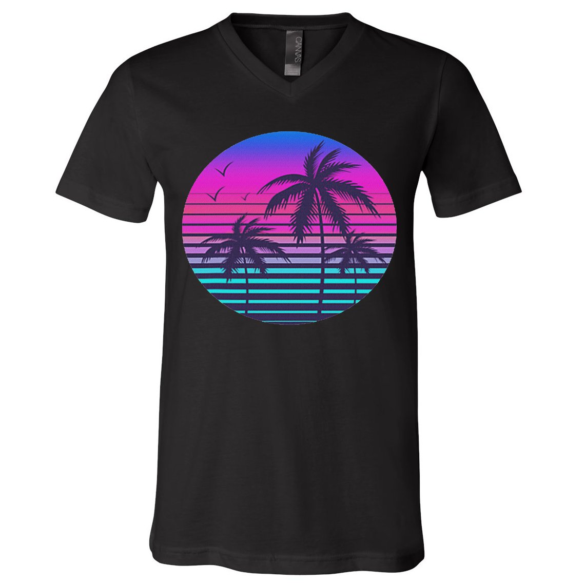 Sunset Cool Summer Vacation Women Beach Palm Tree V-Neck T-Shirt