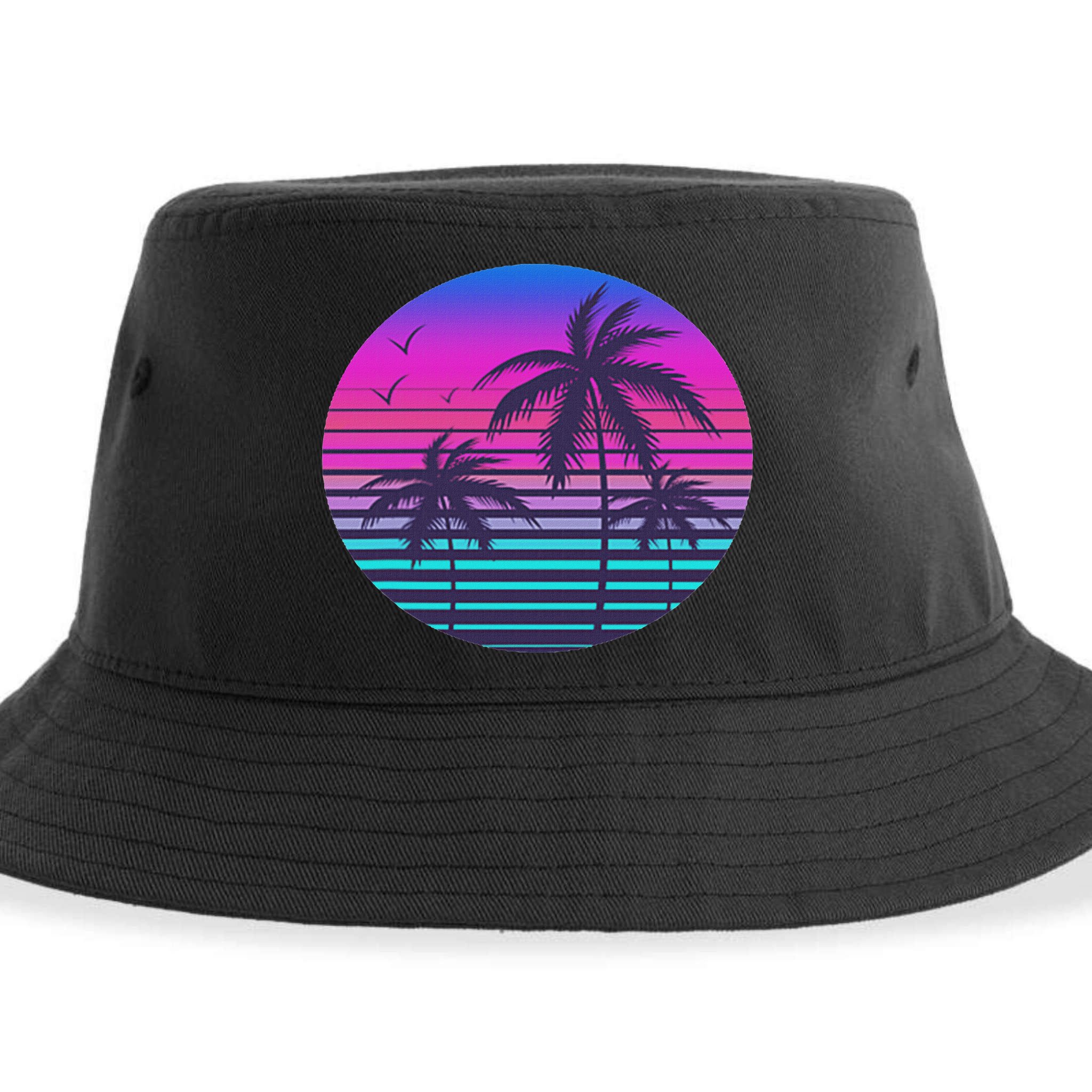 Sunset Cool Summer Vacation Women Beach Palm Tree Sustainable Bucket Hat