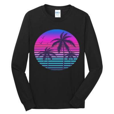 Sunset Cool Summer Vacation Women Beach Palm Tree Tall Long Sleeve T-Shirt