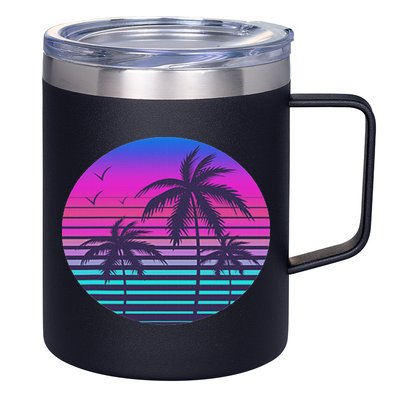 Sunset Cool Summer Vacation Women Beach Palm Tree 12oz Stainless Steel Coffee Mug
