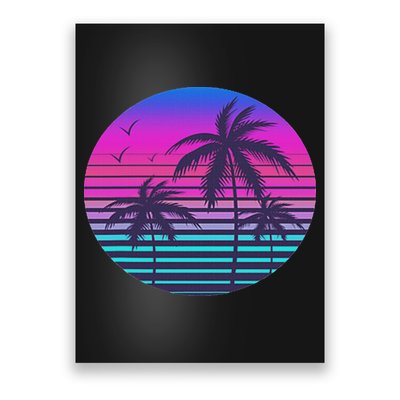 Sunset Cool Summer Vacation Women Beach Palm Tree Poster