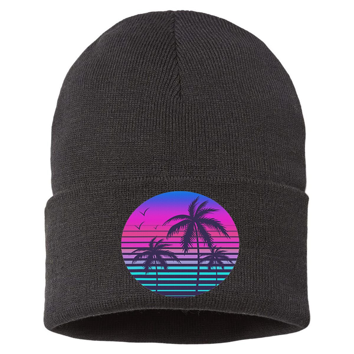 Sunset Cool Summer Vacation Women Beach Palm Tree Sustainable Knit Beanie