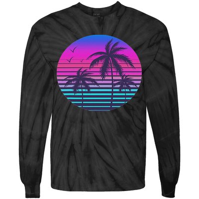 Sunset Cool Summer Vacation Women Beach Palm Tree Tie-Dye Long Sleeve Shirt