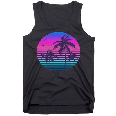 Sunset Cool Summer Vacation Women Beach Palm Tree Tank Top