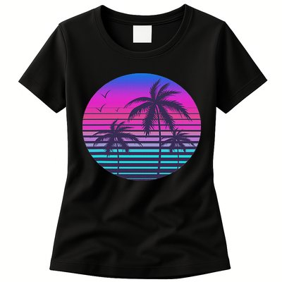 Sunset Cool Summer Vacation Women Beach Palm Tree Womens T-Shirt