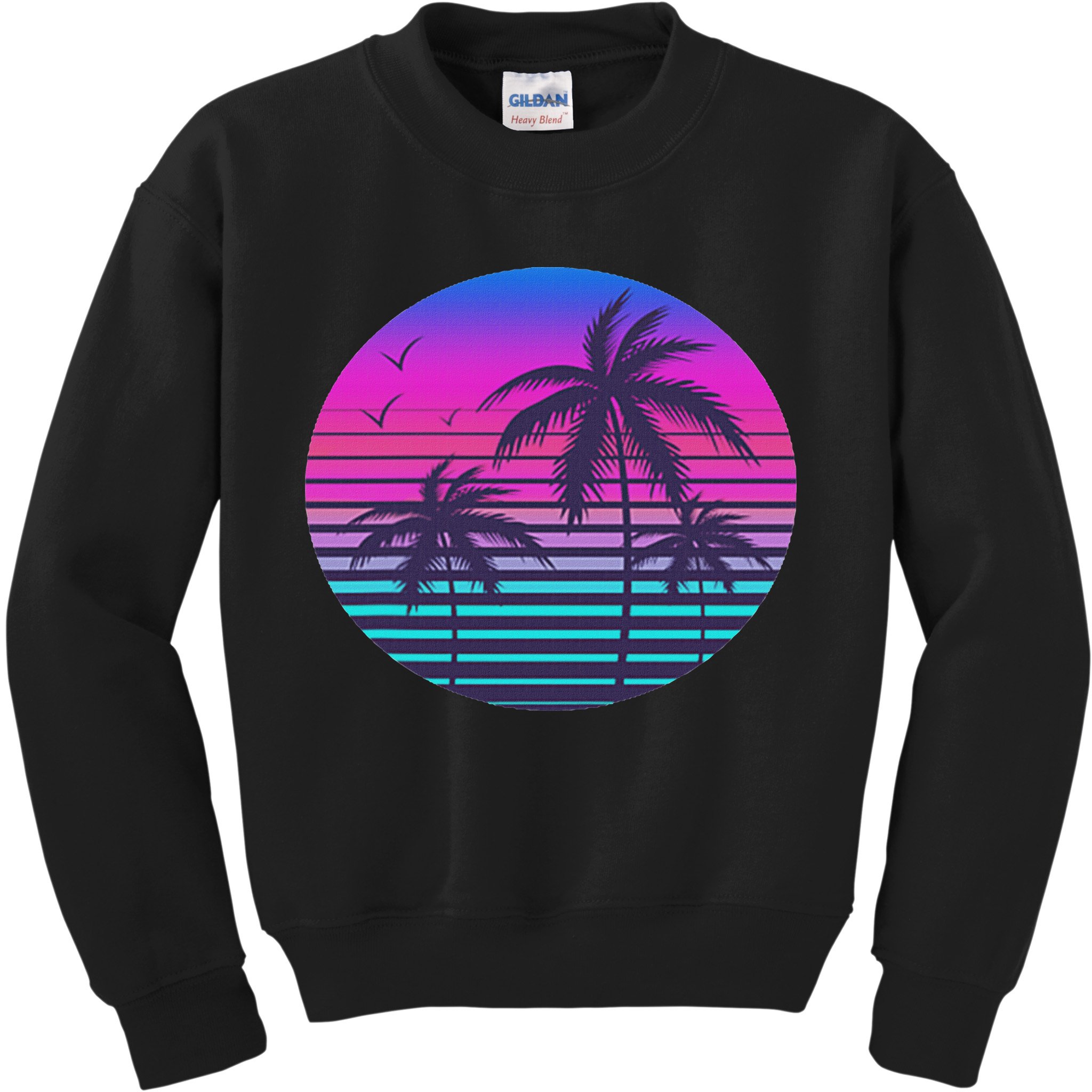 Sunset Cool Summer Vacation Women Beach Palm Tree Kids Sweatshirt