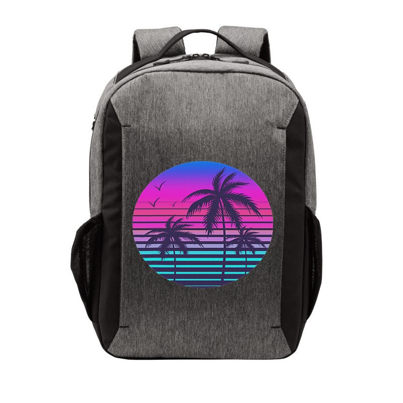 Sunset Cool Summer Vacation Women Beach Palm Tree Vector Backpack